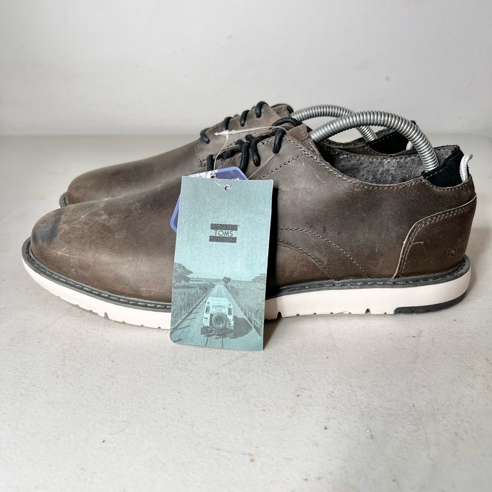 TOMS Men’s Navi Oxford Flat Boat Shoes Charcoal Leather Suede Pavement Size 11